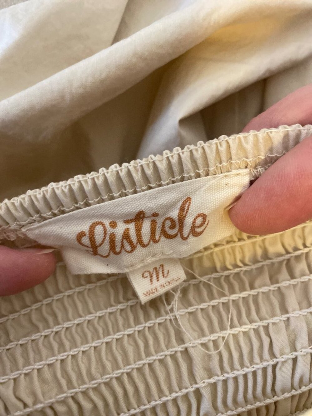 Listicle Beige Scalloped Ruffle Sleeve Cotton Maternity Midi Dress Size M - Picture 9 of 10